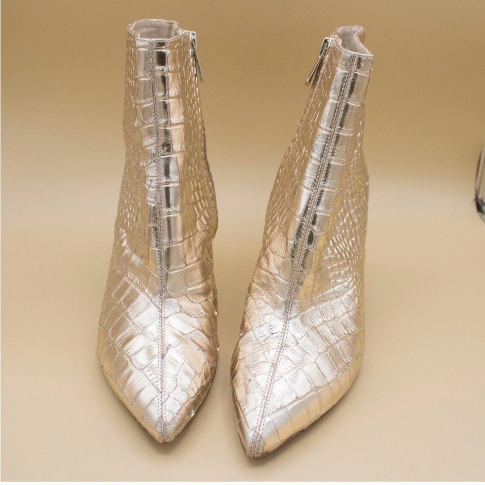 Sam Edelman Gold Croc-Embossed Ankle Boots